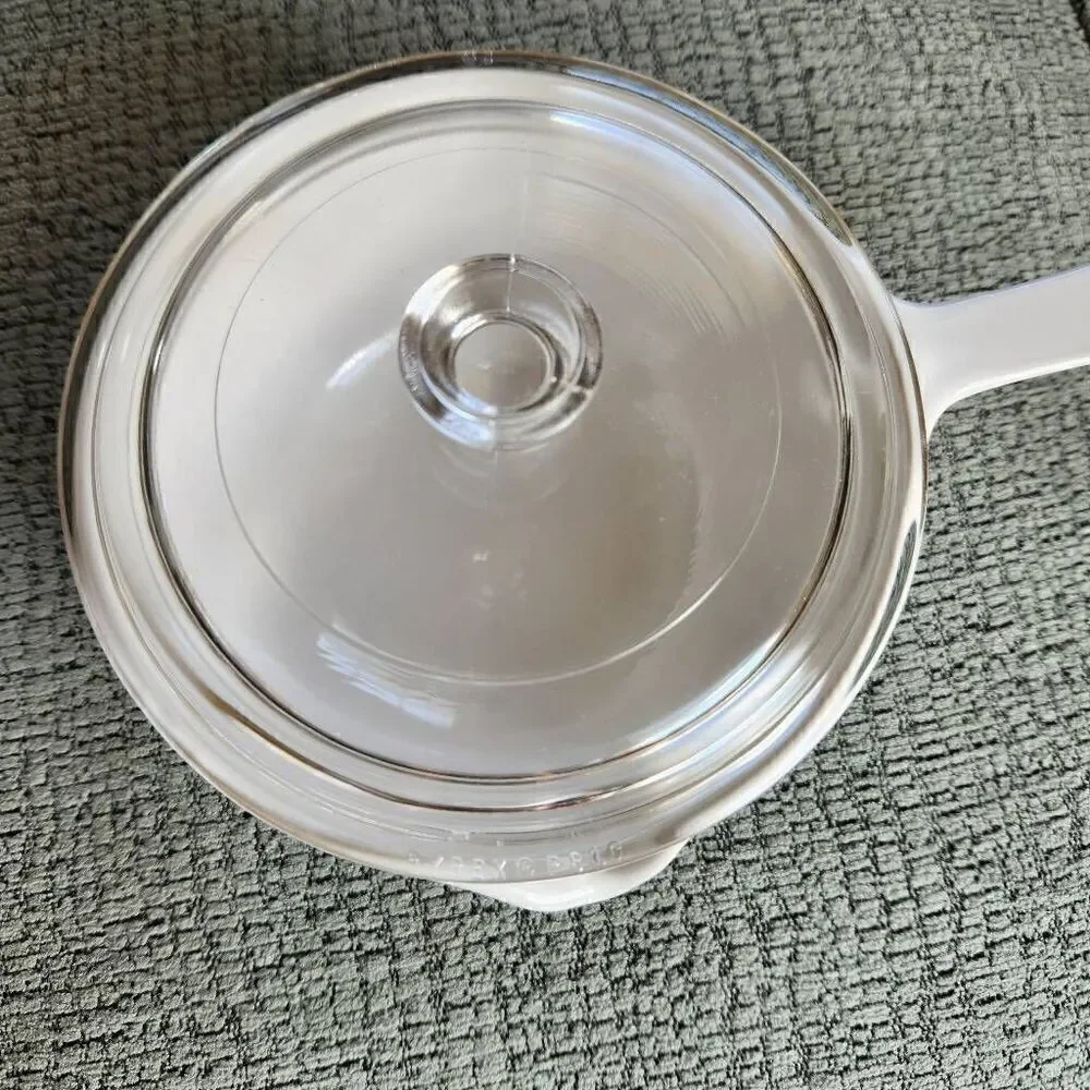 Corningware 2.5 cup 70s white cooling pot matching clear glass lid retro floral